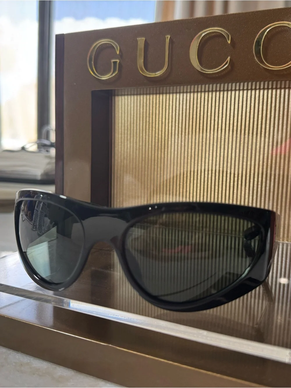 Gucci Black Unisex Wrap Sunglasses with Dark Lenses